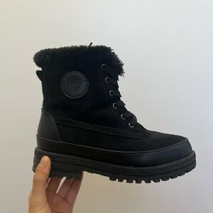 Black Fur-Lined Lace-Up Boots